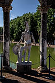 Villa Adriana - The Canopo, statue of the semicircular Euripus representing a young warrior wearing a tall helmet, the so-called 